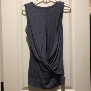 Athleta women twisted Drape open Back sleeveless Workout fitness Top size S grey